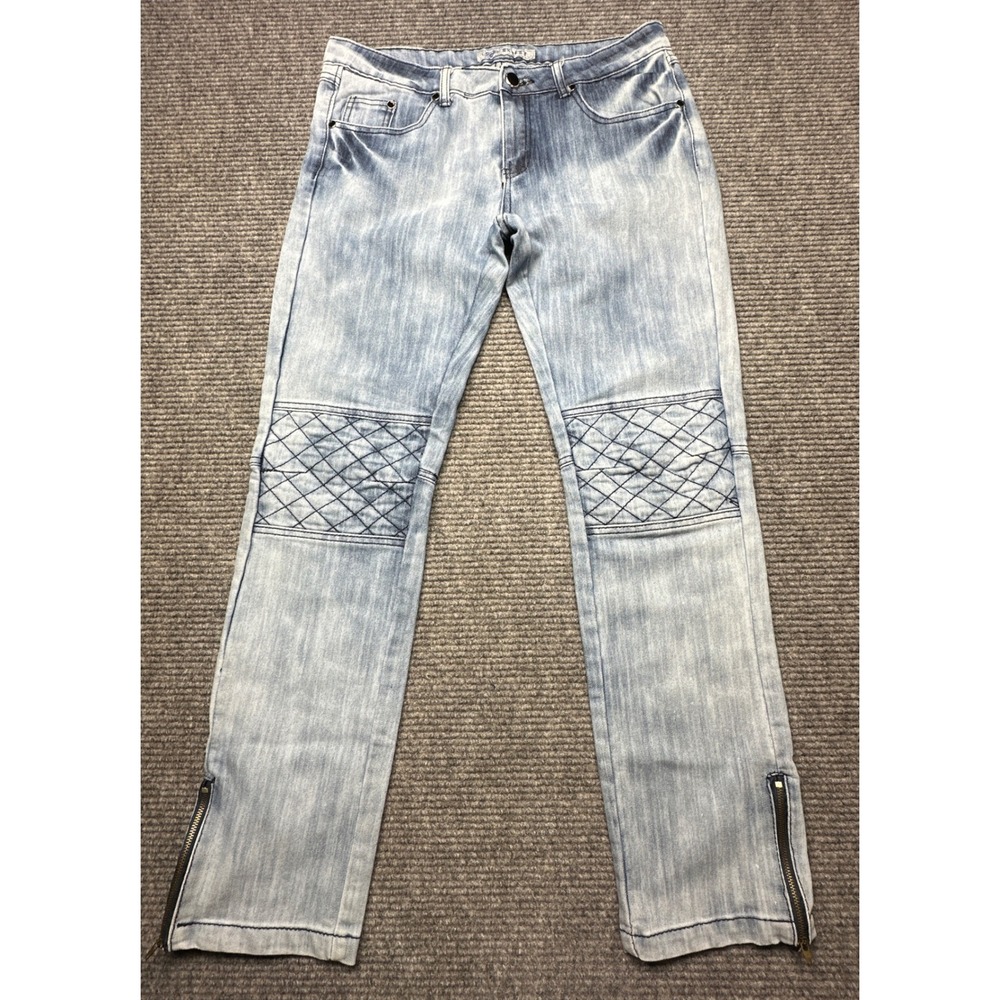 Exocet Jeans Womens Size 11 Blue Quilted Moto Ankle Zip Denim